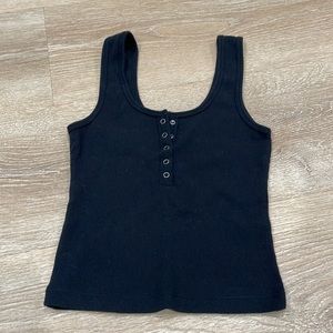 Abercrombie & Fitch Black Soft Ribbed Henley Snap Front Cropped Tank